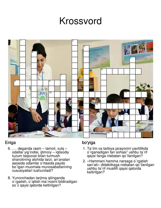 Krossvord pedagogika va tarbiya mavzularda