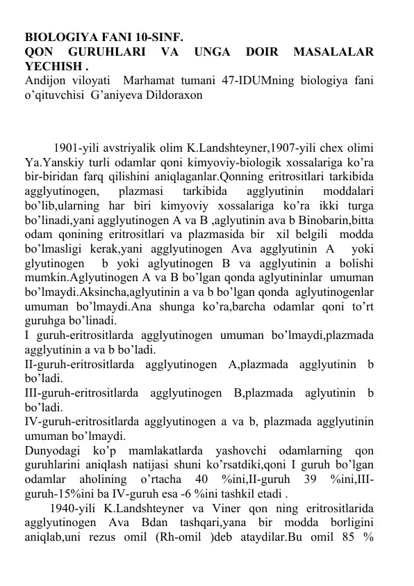 Qon Guruhlari va unga doir masalalar