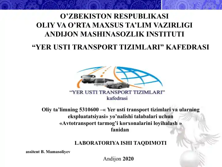 ATK bo`yicha TXK va J-T ishlarining yillik ishlamchiqarish dasturi