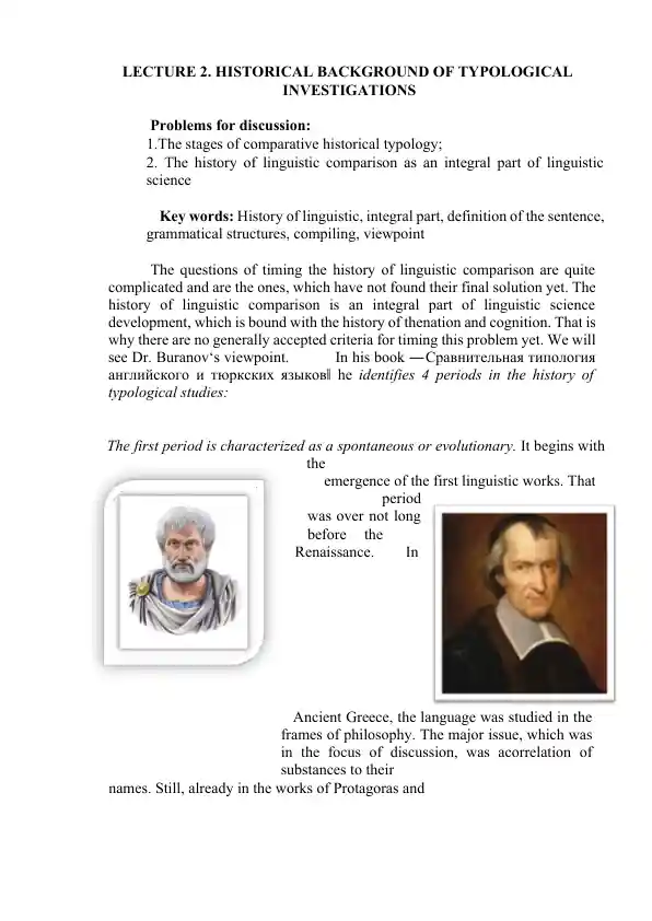 Historical Background of Typological Investigations