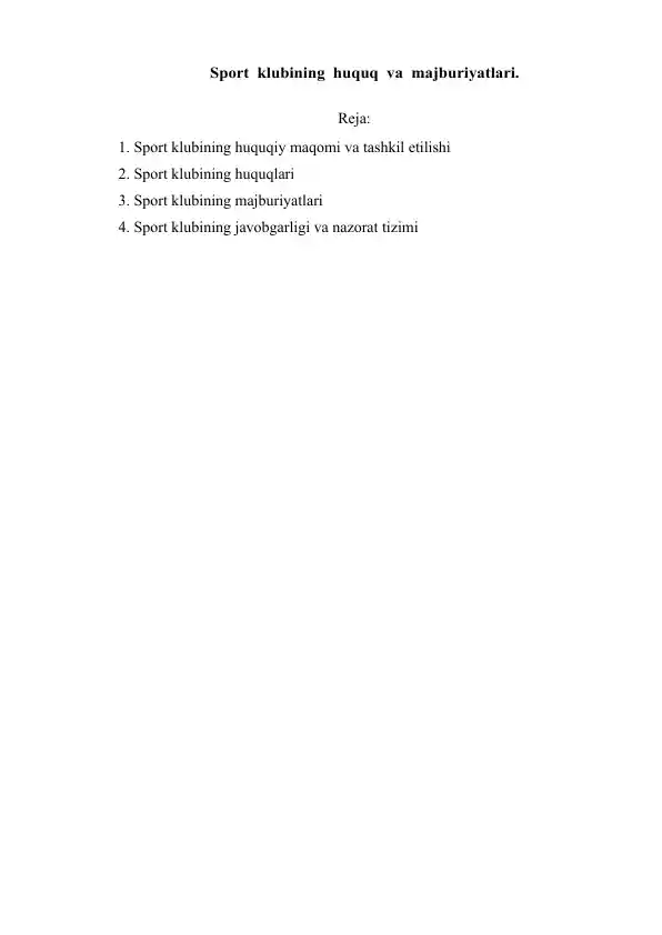 Sport klubining huquq va majburiyatlari