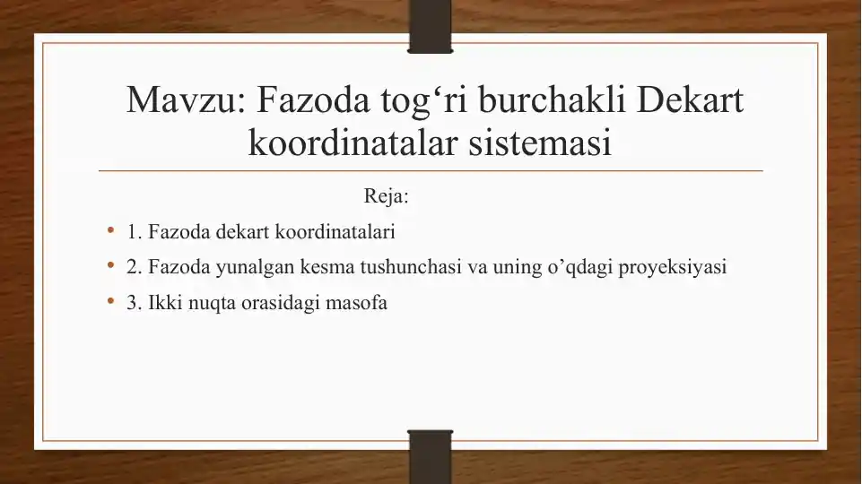 FazodatogʻriburchakliDekartkoordinatalarsistemasi