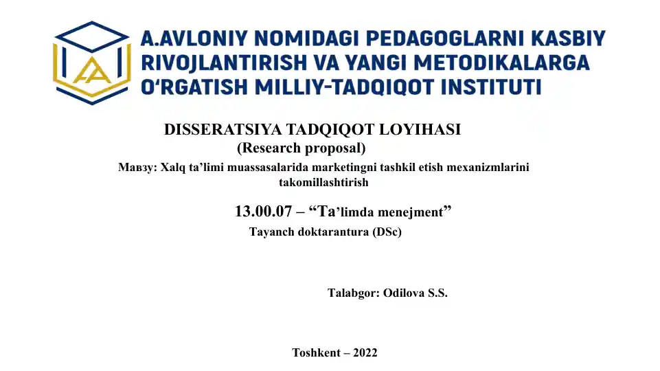 Dissertatsiya Tadqiqot Loyihasi (Research proposal)