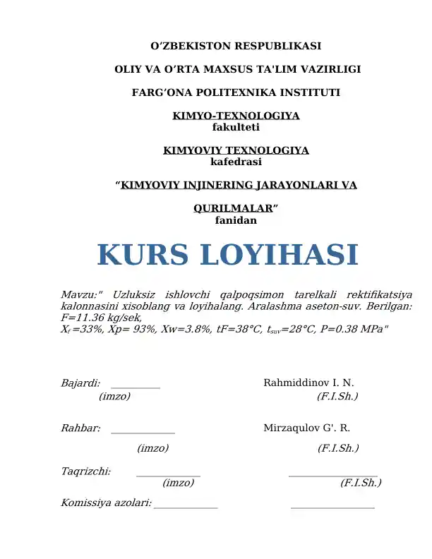 Uzluksiz ishlovchi qalpoqsimon tarelkali rektifikatsiya kalonnasi