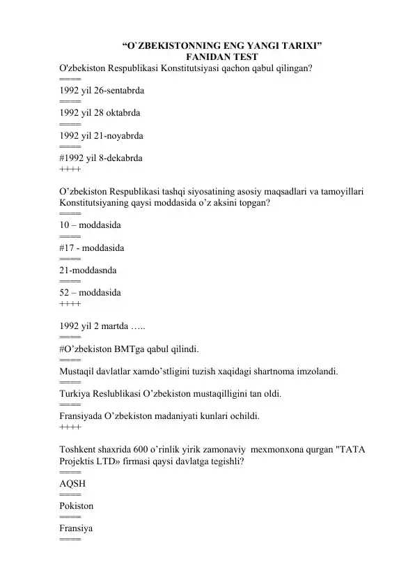 O'zbekistonning eng yangi tarixi