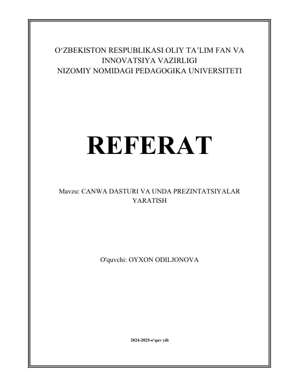 CANWA Dasturi va Unda Prezentatsiyalar Yaratish