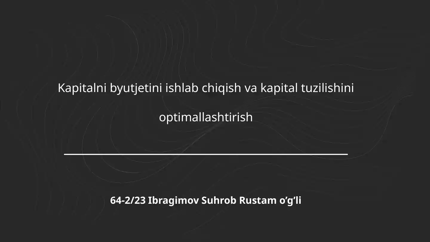Kapitalnibyutjetiniishlabchiqishvakapitaltuzilishinioptimallashtirish