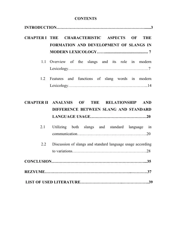 The Characteristic Aspects of Slangs in Modern Lexicology