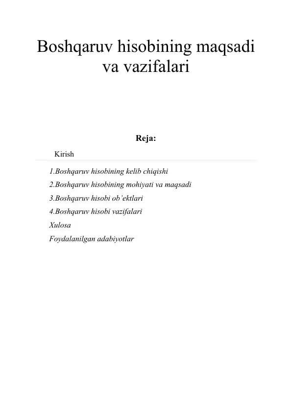 Boshqaruv hisobining maqsadi va vazifalari