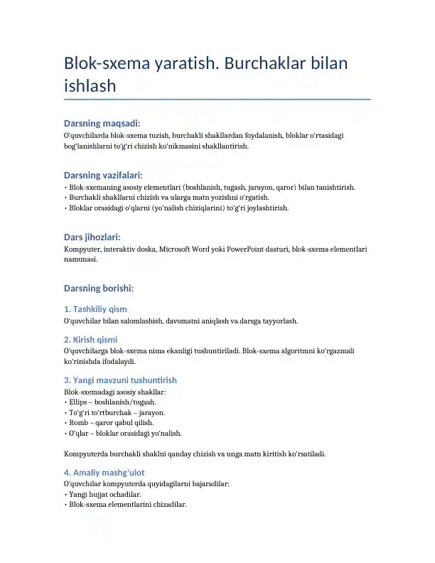 Blok-sxema yaratish. Burchaklar bilan ishlash
