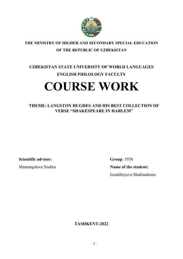 Langston Hughes and his best collection of verse "Shakespeare in Harlem"