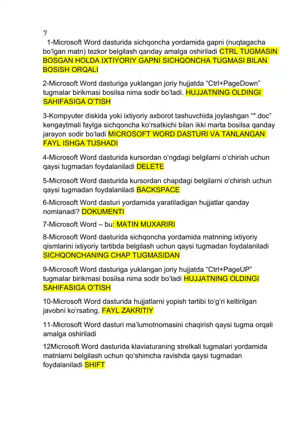 Microsoft Word dasturida sichqoncha yordamida gapni belgilash