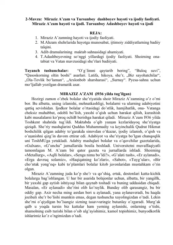 Miraziz A’zamning Hayoti va Ijodiy Faoliyati