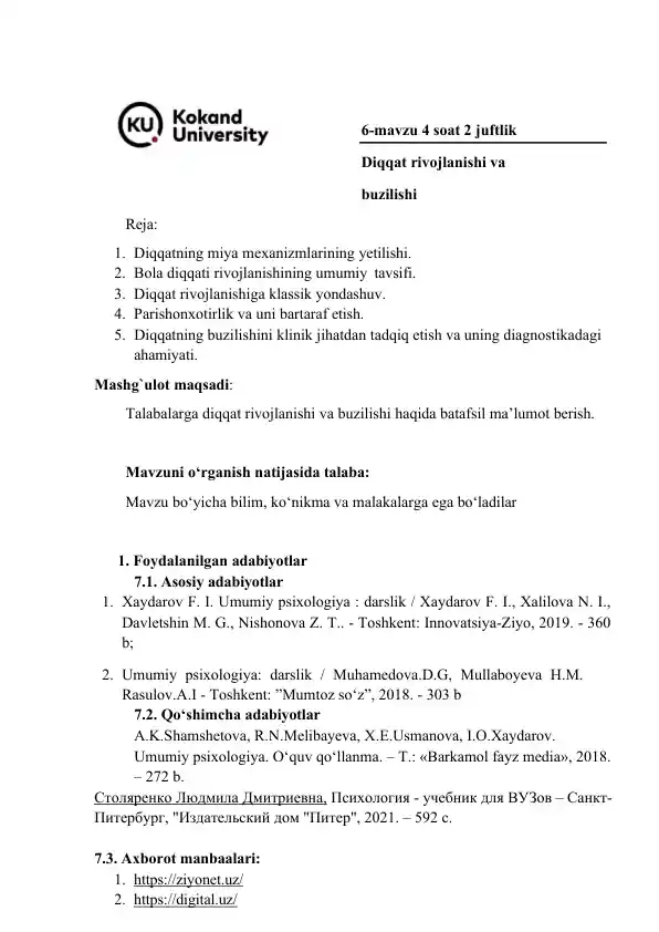 Diqqat rivojlanishi va buzilishi