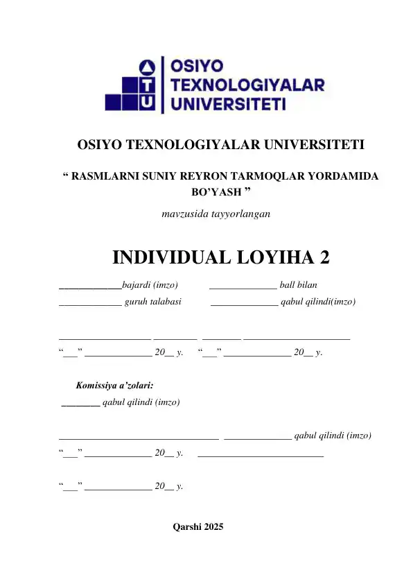 Rasmlarni Suniy Reyron Tarmoqlar Yordamida Bo'yash Individual Loyihasi 2