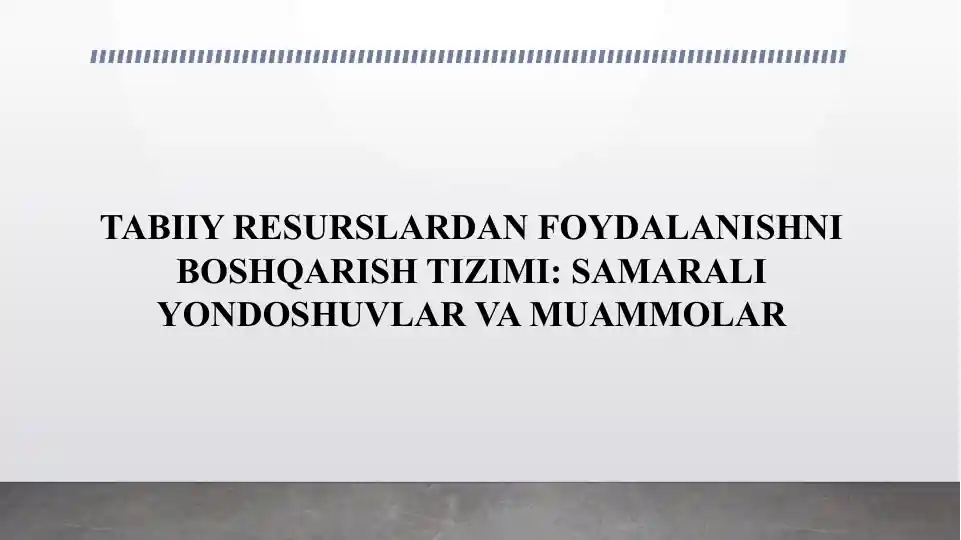 Tabiiy Resurslardan Foydalanishni Boshqarish Tizimi: Samarali Yondoshuvlar va Muamolar