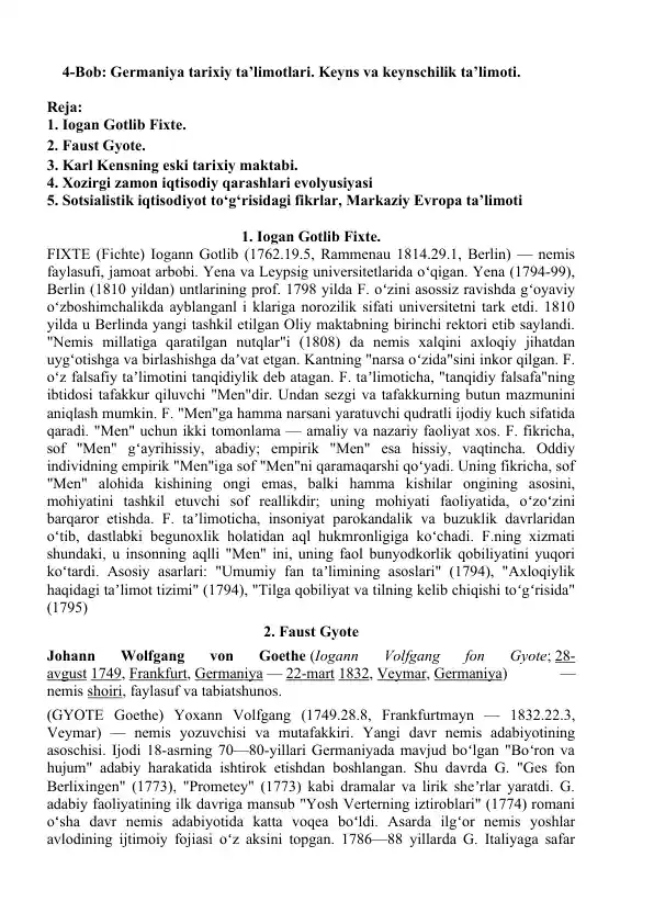 4-Bob: Germaniya tarixiy ta’limotlari. Keyns va keynschilik ta’limoti