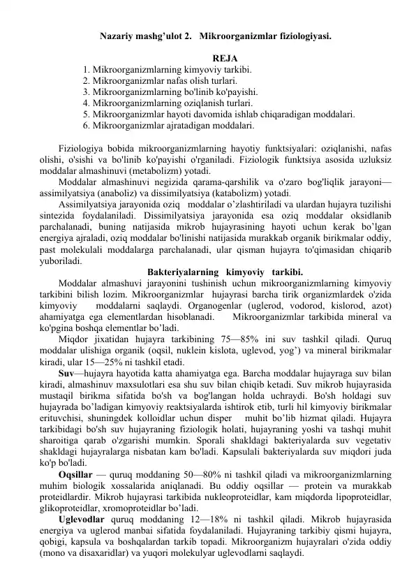 Mikroorganizmlar Fiziologiyasi