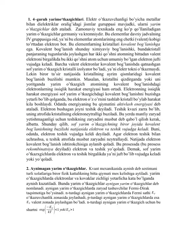 Yarim o’tkazgichlar (Half-conductors)