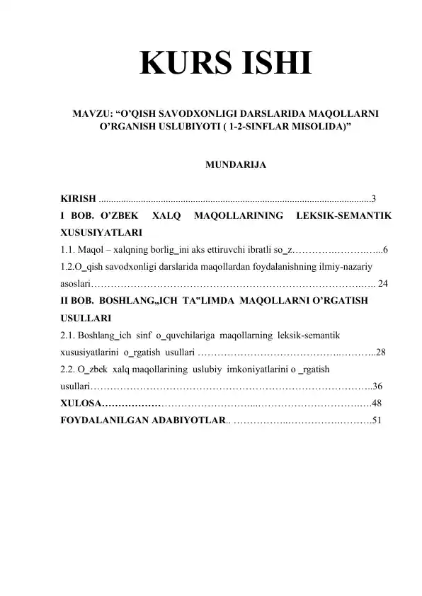 O‘qish savodxonligi darslarida maqollarni o‘rganish uslubiyoti (1-2-sinflar misolida)
