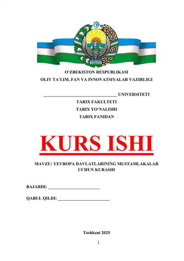 YEVROPA DAVLATLARINING MUSTAMLAKALAR UCHUN KURASHI