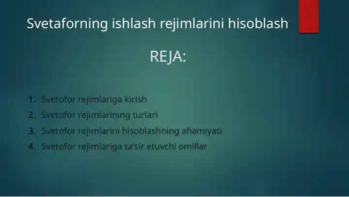 Svetofor rejimlarini hisoblash va boshqarish