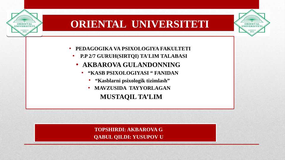 Kasblarni psixologik tizimlash