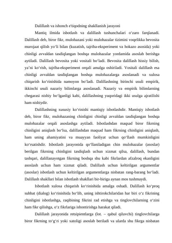 dalillash va ishonch