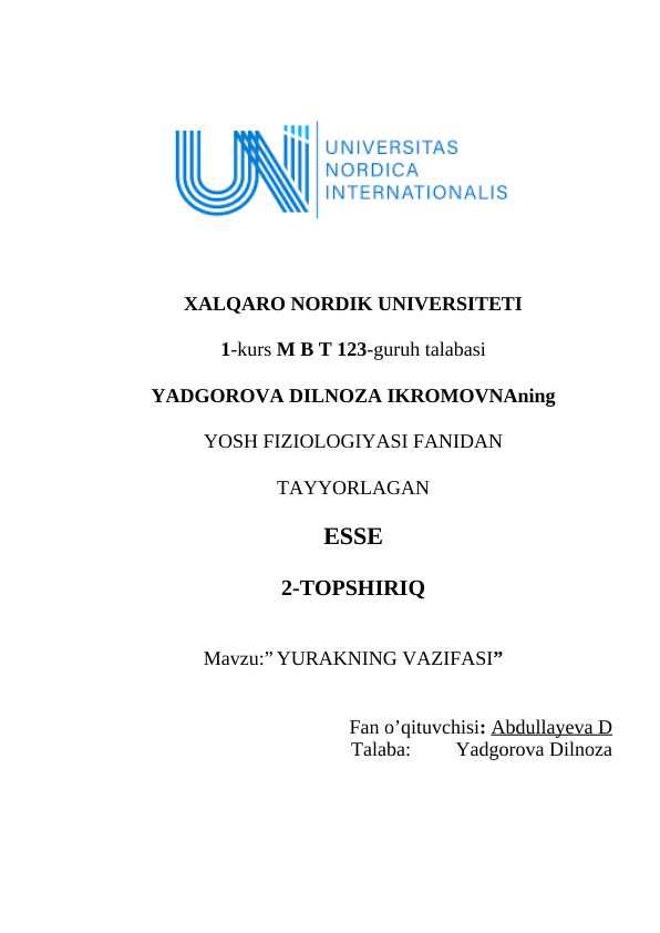 YURAKNING VAZIFASI esse