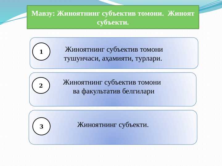 Жиноятнинг субъектив томони. Жиноят субъекти.