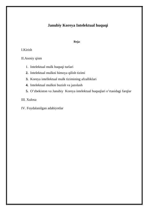 Janubiy Koreya Intelektual huquqi referat