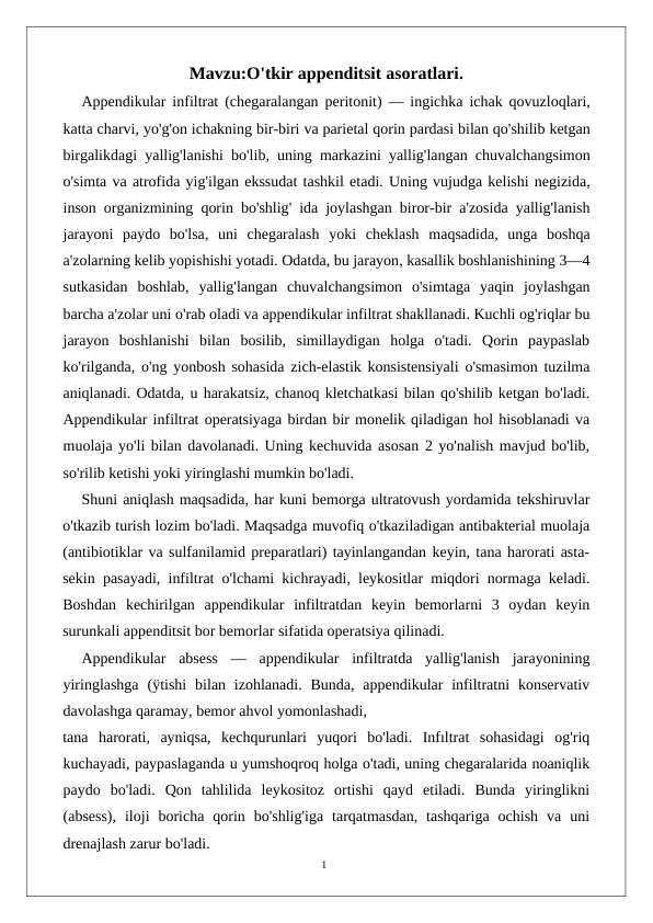 O'tkir appenditsit asoratlari