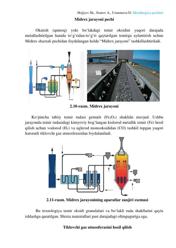 Midrex jarayoni pechi. Hojiyev Sh., Soatov A., Usmonova D. Metallurgiya pechlari