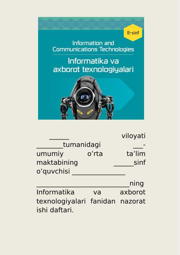 8-sinf Informatika Nazorat sihi savollari