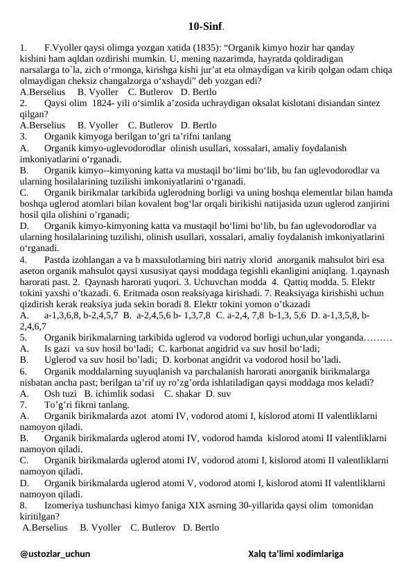 Kimyo. 9-11 sinf test