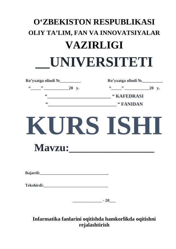 Infarmatika fanlarini oqitishda hamkorlikda oqitishni rejalashtirish