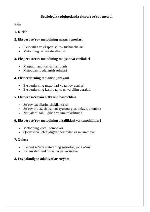 Sotsiologik tadqiqotlarda ekspert soʻrov metodi