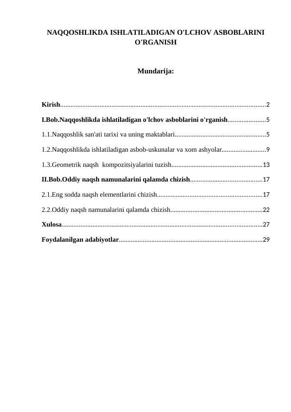 NAQQOSHLIKDA ISHLATILADIGAN O'LCHOV ASBOBLARINI O'RGANISH