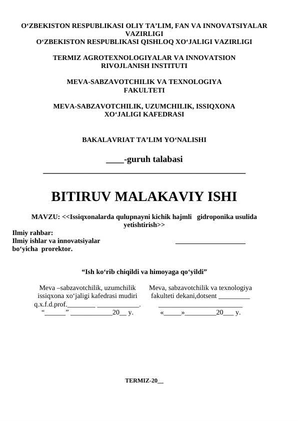 Issiqxonalarda qulupnayni kichik hajmli gidroponika usulida yetishtirish
