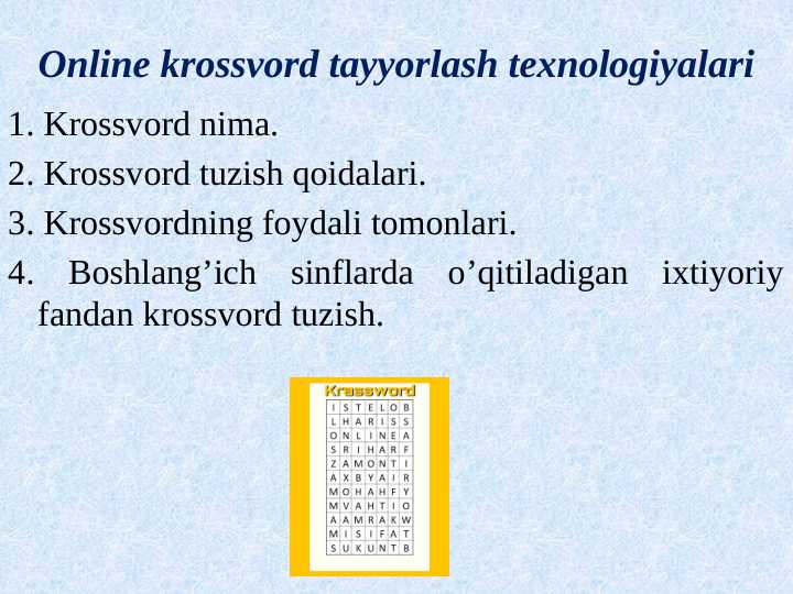Online krossvord tayyorlash texnologiyalari