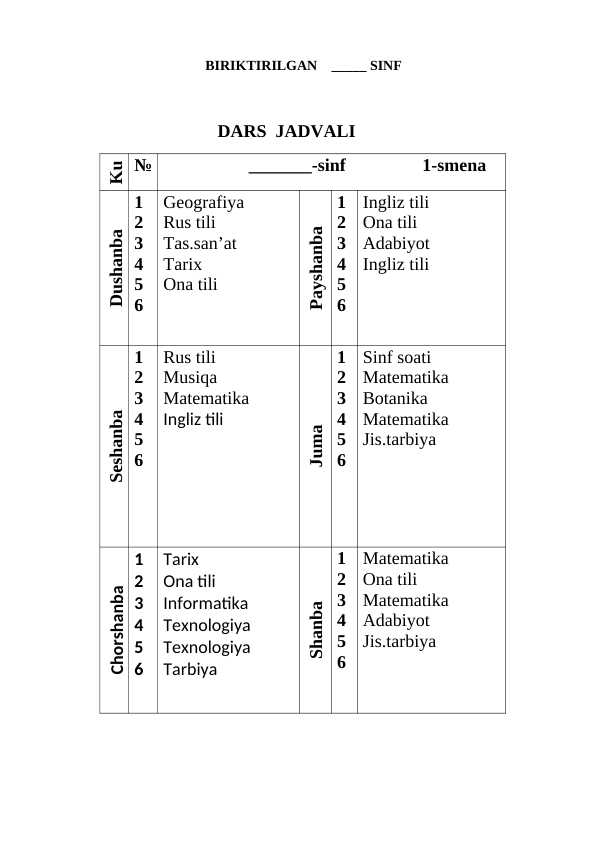 Dars jadvali