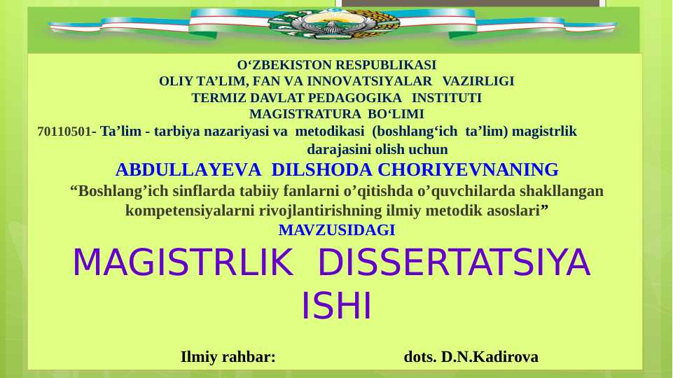 Dissertatsiya himoyasi taqdimoti