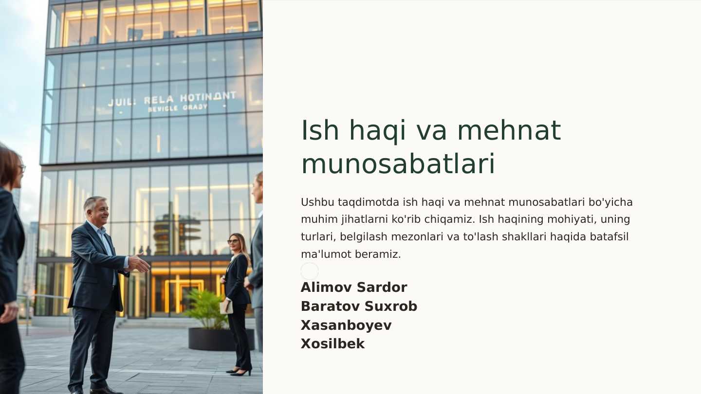 Ish haqi va mehnat munosabatlari