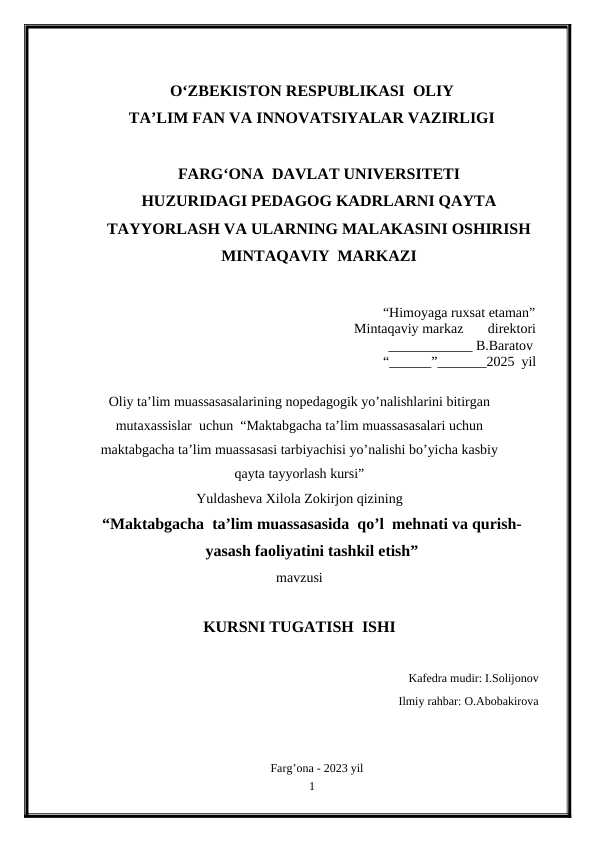 Maktabgacha ta’lim muassasasida qo’l mehnati va qurish-yasash faoliyatini tashkil etish