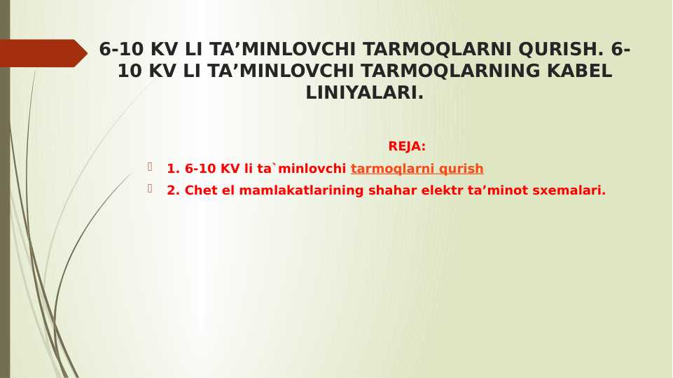 6-10 KV LI TAʼMINLOVCHI TARMOQLARNI QURISH. 6-10 KV LI TAʼMINLOVCHI TARMOQLARNING KABEL LINIYALARI.