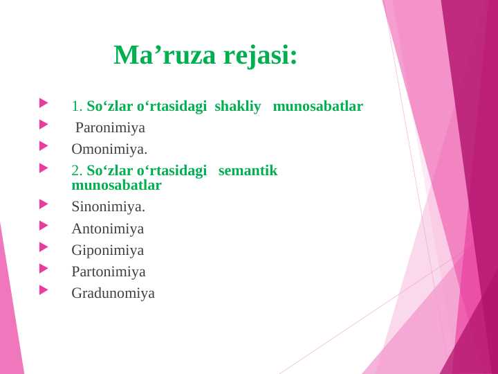 So‘zlаr o‘rtаsidаgi shаkliy va semantik munоsаbаtlаr