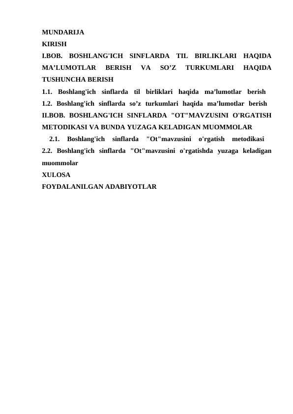 Boshlangʻich sinf darslarida ot soʻz turkumini oʻrgatish metodikasi