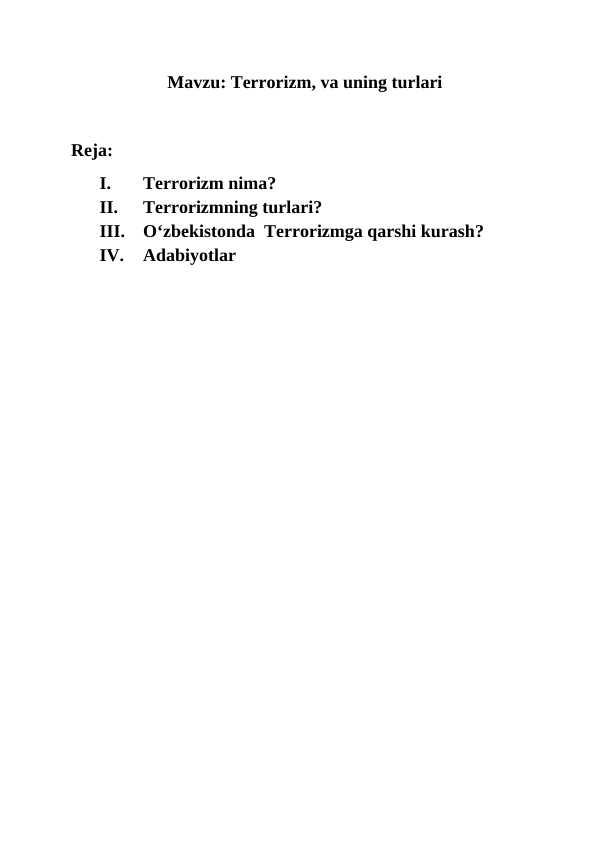 Terrorizm, va uning turlari