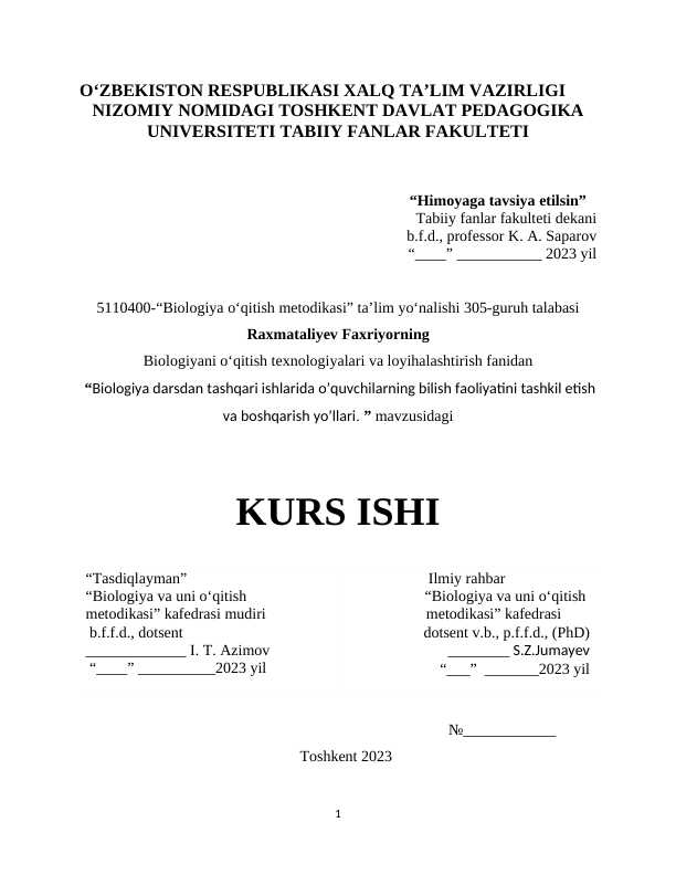 Biologiya darsdan tashqari ishlarida o’quvchilarning bilish faoliyatini tashkil etish va boshqarish yo’llari.