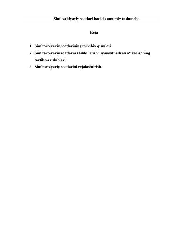 Sinf tarbiyaviy soatlari haqida umumiy tushuncha